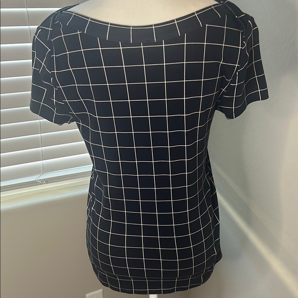 Navy Blue and White Grid Pattern Women's Top - Picture 3 of 4